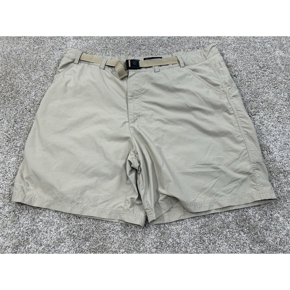 SCOTTeVEST TEC Shorts Sz 42 Beige Belted 7" Inseam Nylon Chino Hiking SeV #0352